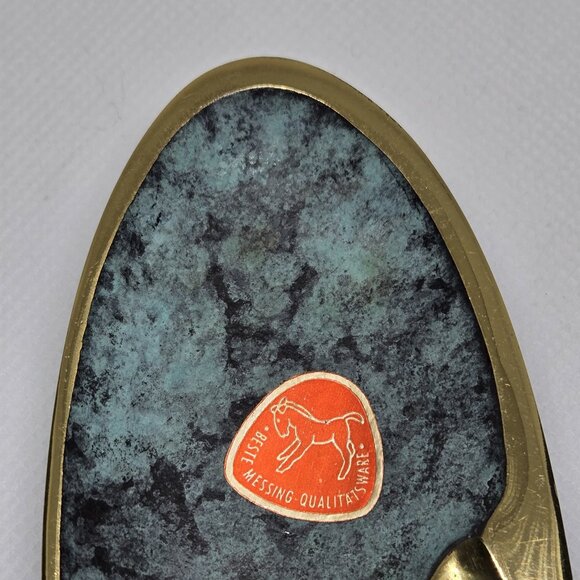 1950s HAGENAUER Austria Elliptical Brass green verdigris Ashtray vide poche tray - Picture 5 of 12